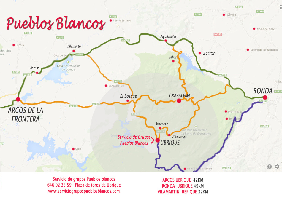 MAPA Pueblos blancos serranía de Cádiz, Grazalema y Ronda